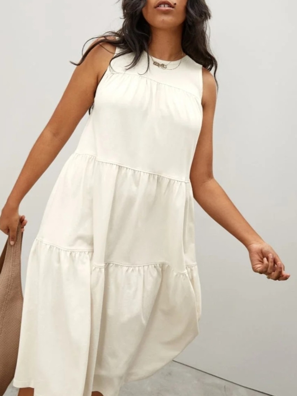 Everlane Sleeveless Tiered Midi Dress in Cream Size S